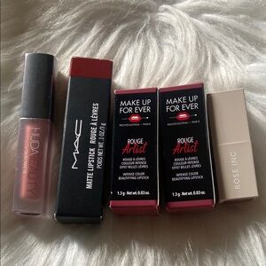 Red/Pink Lipstick 5pc Bundle; Huda MAC Make Up Forever & Rose Inc